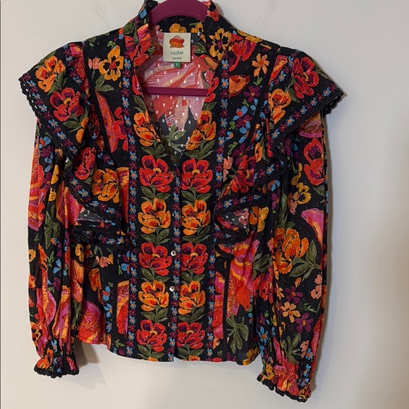 Farm Rio Spring Bananas Bright Multicolored Ruffled Blouse - Picture 2 of 5